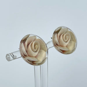 Original 1940's 1950's Reverse Carved Lucite Rose Clip-on Earrings