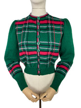 Load image into Gallery viewer, Late 1930&#39;s Reproduction Hand Knitted Long Sleeved Ski Jacket in Bottle Green, Cranberry Red, Slate Grey and Black Pure Wool  - Bust 38
