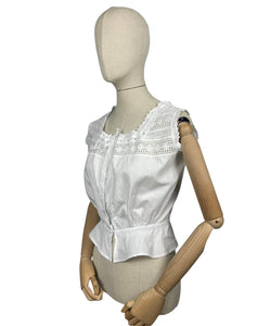 Antique Irish Made White Cotton Chemise with Broderie Anglaise Trim - Bust 34 36 *