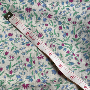 Original 1930's Pure Silk Dressmaking Fabric - White with Floral in Magenta, Blue and Green - 33" x 116"