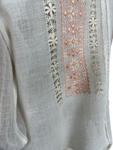 Original 1920's 1930's Hand Embroidered Muslin Blouse - Stunning Apricot Silk Geometric Embroidery - Bust 36 38 *