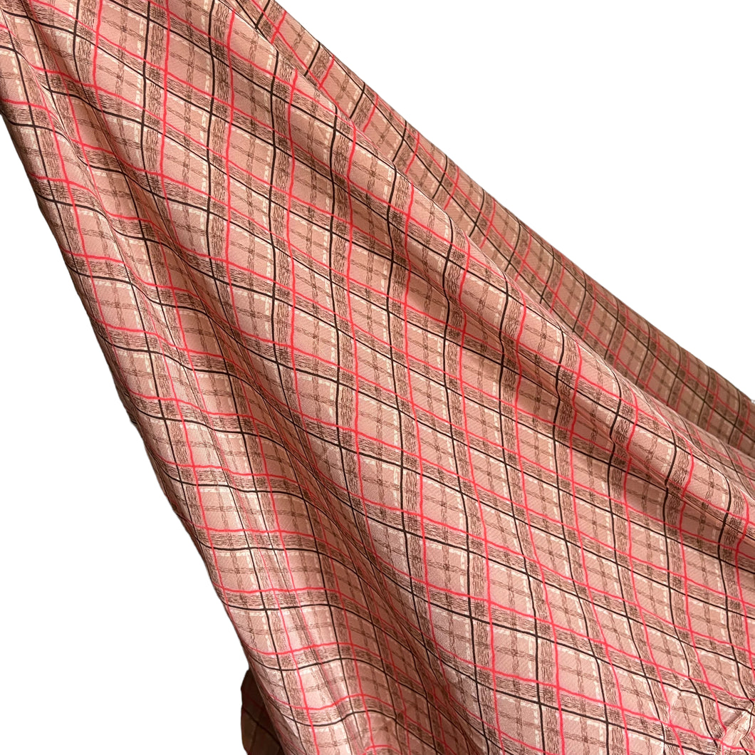 Original 1930's 1940's Light Brown, Black and Red Plaid Crepe Dressmaking Fabric - Gorgeous Check Fabric - 34