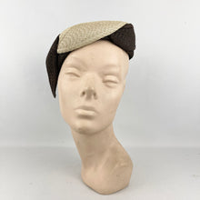 Load image into Gallery viewer, RESERVED FOR KAT Original 1930’s Brown and Cream Straw Hat with Leaf Detail

