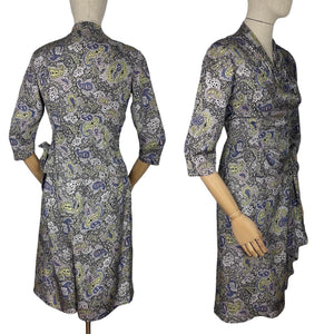 Original 1940’s 1950's Paisley Print Day Dress by Rembrandt - Artificial Silk - Bust 34 *