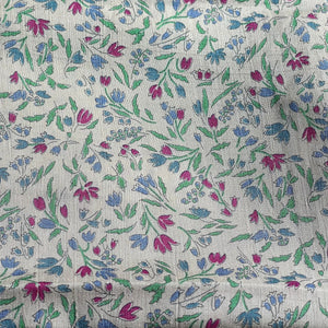 Original 1930's Pure Silk Dressmaking Fabric - White with Floral in Magenta, Blue and Green - 33" x 116"