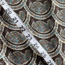 Load image into Gallery viewer, Vintage Lightweight Wool Dressmaking Fabric - Dark Brown with White, Blue, Grey and Mustard Print - 38&quot; x 68&quot;
