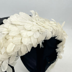 Original 1950's Black and White Half Hat with Flowers by Jacoll