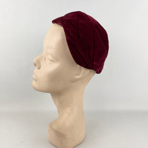 Original 1950's Red Wine Cotton Velvet Close Fitting Hat *