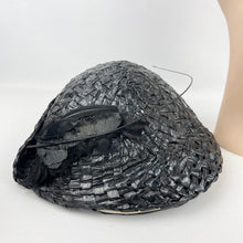 Load image into Gallery viewer, Original 1930&#39;s Black and White Lacquered Raffia Hat with Feather Trim
