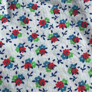 Vintage Cotton Dressmaking Fabric - White Base with Ditsy Floral Print in Red, Blue and Green - 35" x 58"
