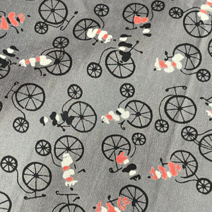 Original 1950's Novelty Print Artificial Silk - Slate Grey with Penny Farthings - 44" x 70"
