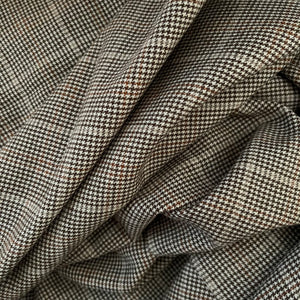 Vintage Fine Brown Herringbone Check Wool Fabric - 54" x 90"