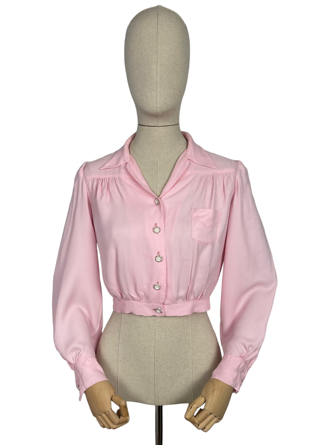 Original 1940's Pale Pink Long Sleeved Blouse with Neat Collar - Bust 34 35