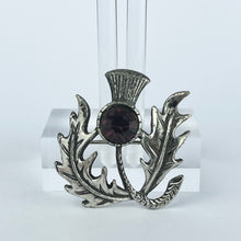 Load image into Gallery viewer, Charming Vintage Scottish Thistle Brooch with Purple Paste Stone
