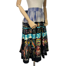Load image into Gallery viewer, Original 1950&#39;s Cotton Cara Hendrix Painted Mexican Skirt in Vibrant Aztec Warriors Print - Waist 31 32 33 *
