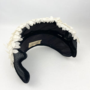 Original 1950's Black and White Half Hat with Flowers by Jacoll