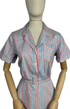 Load image into Gallery viewer, Original Late 1940&#39;s White Stripe Summer Dress in Purple, Pink, Turquoise and Black - Bust 40 42
