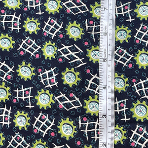 Original 1940's Cold Rayon Novelty Print Dressmaking Fabric in Navy, Pink and Lime Green - Selling by the Metre