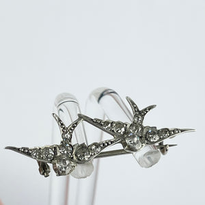 Antique Victorian Hallmarked Silver Double Swallow Brooch Set with Paste - Sweetheart Brooch *
