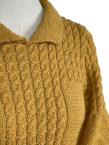 1930's Reproduction Hand Knitted Long Sleeved Cable Jumper in Mustard Using Beautifully Soft Alpaca - Bust 34 36 38