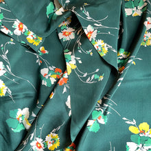 Load image into Gallery viewer, Original 1930&#39;s Emerald Green Pure Silk Fabric with Autumnal Floral Print - Dress Length
