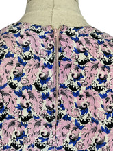 Load image into Gallery viewer, Original 1940&#39;s Novelty Print Belted Day Dress in Pink, White, Black and Blue Featuring Birds - Bust 36
