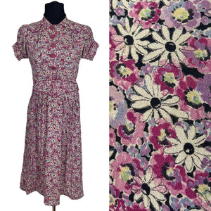 Original 1940's CC41 Ditsy Floral Crepe Day Dress - Very Petite - Bust 32