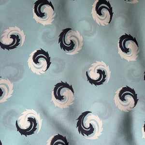 Original 1930's 1940's Ice Blue Pure Silk Dressmaking Fabric with Navy and White Swirl Print - 34" x 148"