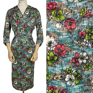 Beautiful Vintage Jeannie Brand Jersey Bold Floral Wiggle Dress - Bust 38 40