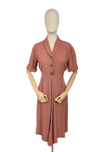 Original Late 1940's or Early 1950's Salmon Pink Day Dress with Glass Buttons - Bust 38 40