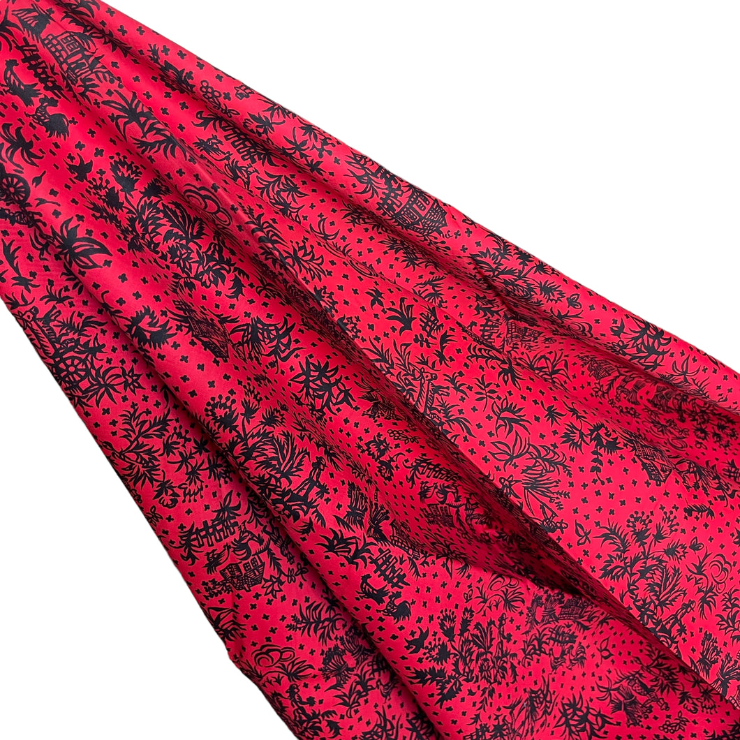 Original 1940's Tomato Red and Inky Black Novelty Print Dressmaking Fabric - 35