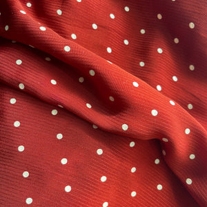 Original 1930's 1940's Rust Red Textured Crepe Dressmaking with Raised White Polka Dot Print - 35" x 160"