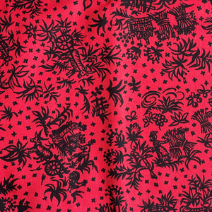 Original 1940's Tomato Red and Inky Black Novelty Print Dressmaking Fabric - 35" x 88"