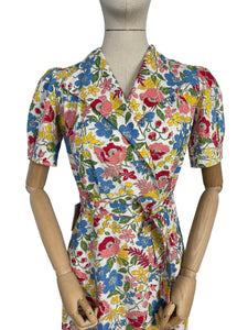 Original 1940's Full Length Floral Textured Cotton House Coat - Great Summer Maxi Dress - Bust 36