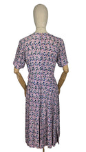 Load image into Gallery viewer, Original 1940&#39;s Novelty Print Belted Day Dress in Pink, White, Black and Blue Featuring Birds - Bust 36
