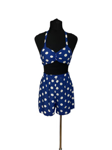 Original 1940's Blue and White Polka Dot Belted Dress and Matching Shorts and Top Playsuit - Bust 34 *