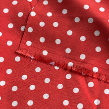 Load image into Gallery viewer, Red and White Viscose Crepe Polka Dot Dressmaking Fabric - 44&quot; x 100&quot;
