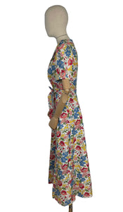 Original 1940's Full Length Floral Textured Cotton House Coat - Great Summer Maxi Dress - Bust 36