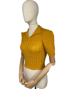 1940's Reproduction Twisted Cable and Rib Jumper in Mustard Pure Wool - Bust 32 33 34