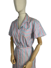 Load image into Gallery viewer, Original Late 1940&#39;s White Stripe Summer Dress in Purple, Pink, Turquoise and Black - Bust 40 42
