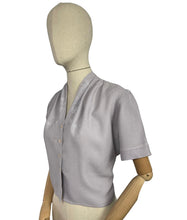 Load image into Gallery viewer, Wounded But Wearable Original 1940&#39;s Lavender Blue Crepe Blouse with Embroidered Front - Bust 38 *
