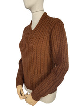 Load image into Gallery viewer, Reproduction Hand Knitted Jumper in Warm Brown with Long Sleeves - Bust 36 38
