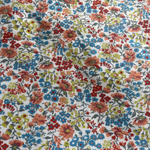 Load image into Gallery viewer, Vintage Floral Cotton Dressmaking Fabric - White Base with Blue, Coral and Green Print - 42&quot; x 104&quot;
