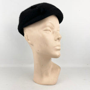 Original 1950's Black Fur Felt Hat with Double Button Trim - Timeless Piece