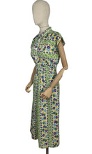 Load image into Gallery viewer, Original 1940&#39;s Green, Purple, Yellow and Blue Cotton Day Dress with Ric-rac Trim - Bust 38
