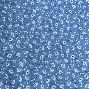 Original 1940's CC41 Blue and White Morning Glory Floral Print Dayella Dressmaking Fabric - 35" x 108"