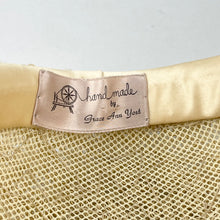 Load image into Gallery viewer, Original 1950’s Hat in Cream with Satin Edging and Soft Green Velvet Bow Trim *
