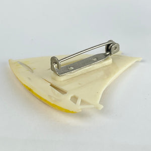 Original 1940's 1950's Yellow and White Sailing Boat Brooch - Charming Yacht Brooch