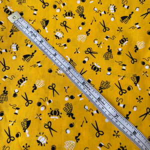 JoAnn Fabric with Sewing Notions in Black and White on Yellow - 100% Cotton Dressmaking Fabric - 42" x 38" *