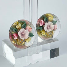 Load image into Gallery viewer, Original 1940&#39;s 1950s Reverse Carved Lucite Clip on Earrings with Vases of Flowers
